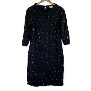 Boden Black Leaf Printed Peter Pan Collar Shift Dress Long
